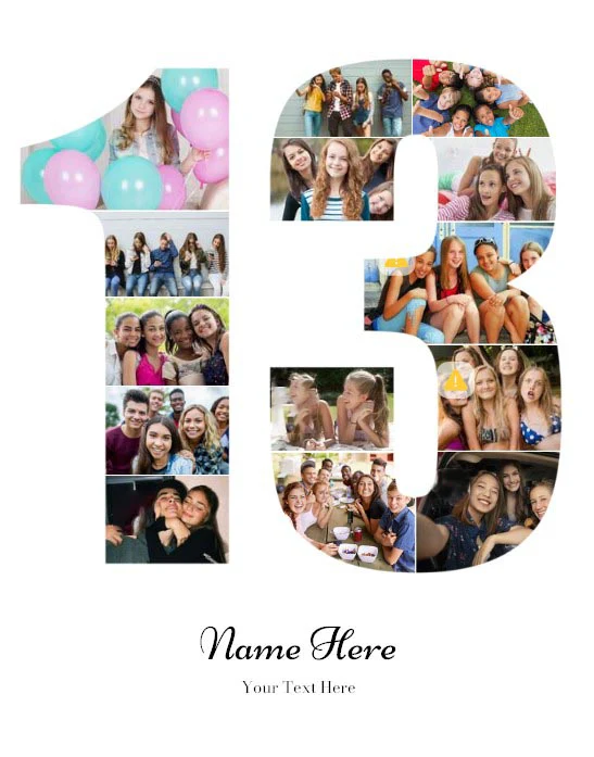Personalised Number Photo Collage on Canvas - 13th BIRTHDAY - Image 2