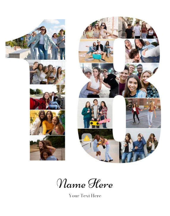 Personalised Number Photo Collage on Canvas - 18th BIRTHDAY - Image 2