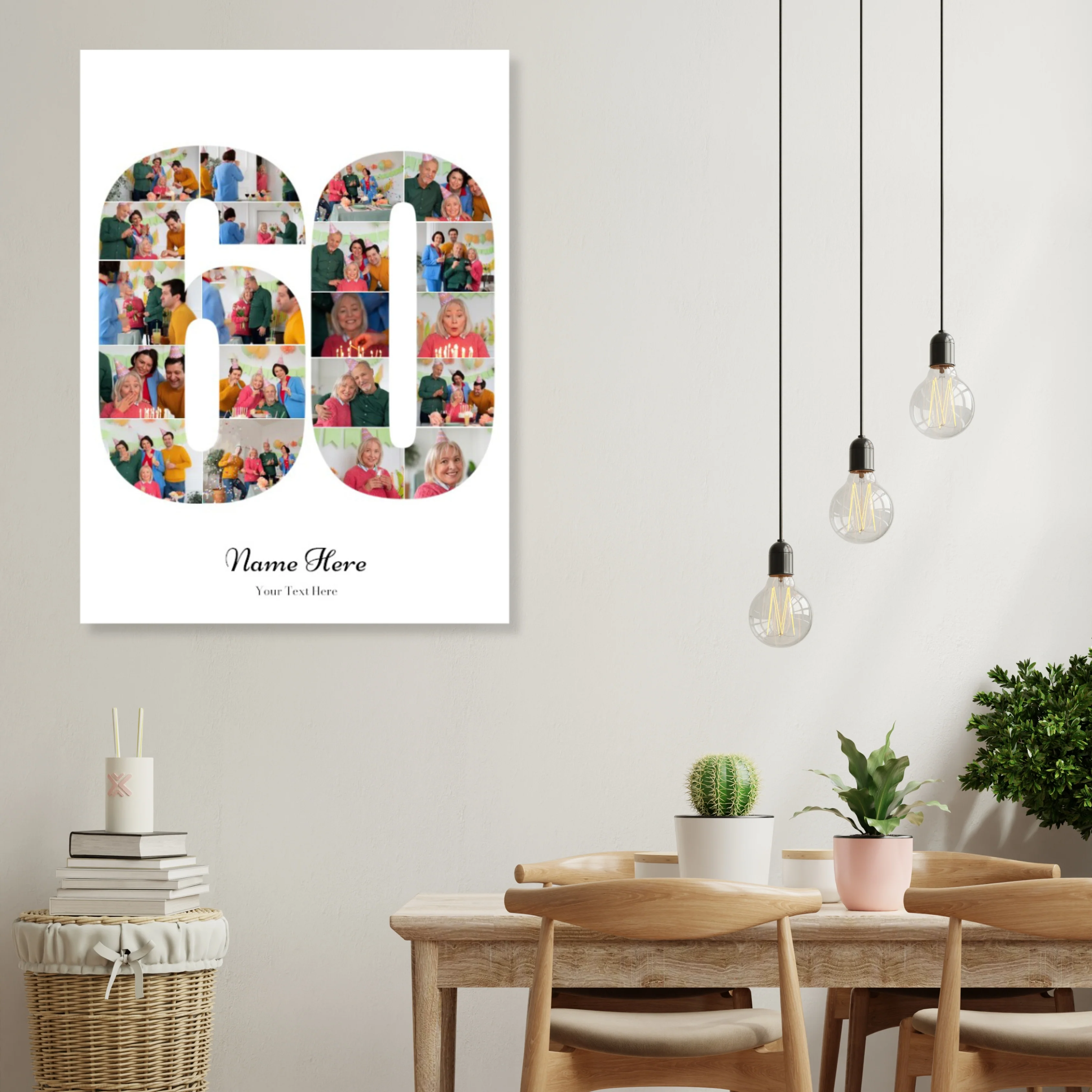 Personalised Number Photo Collage on Canvas - 60th BIRTHDAY