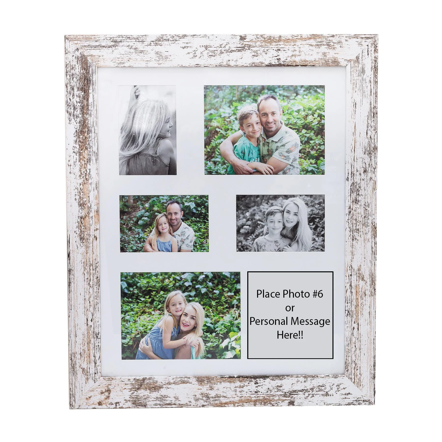 Photo Frame with multiple pictures & optional message - 49X59cm - White Stressed