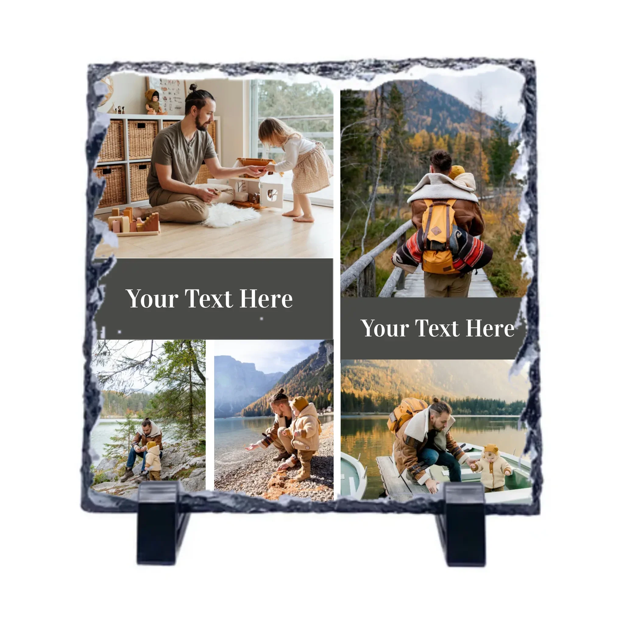 Slate Stone Photo Display Stand - CUSTOM TEXT Collage (various sizes)