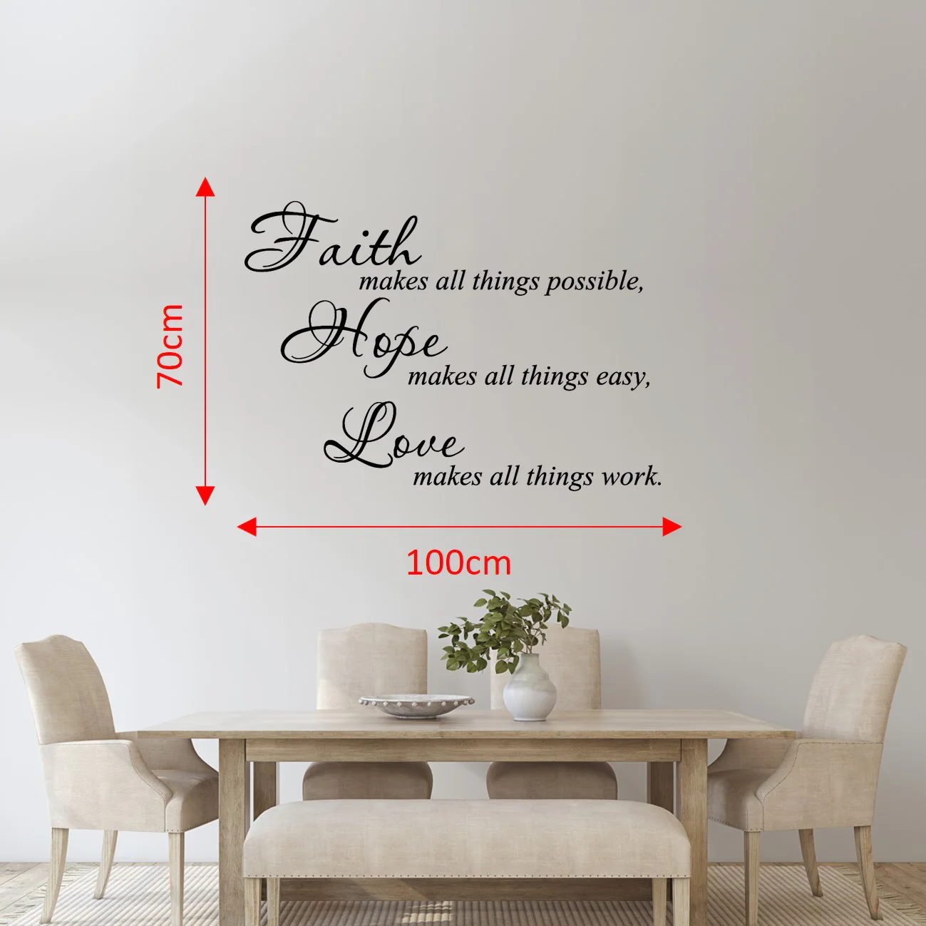 Large Vinyl Wall Art Sticker Quote: Faith | Hope | Love - Image 3