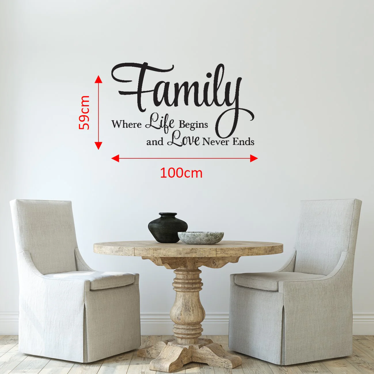Large Vinyl Wall Art Sticker Quote: Family where life begins and love never ends - Image 3