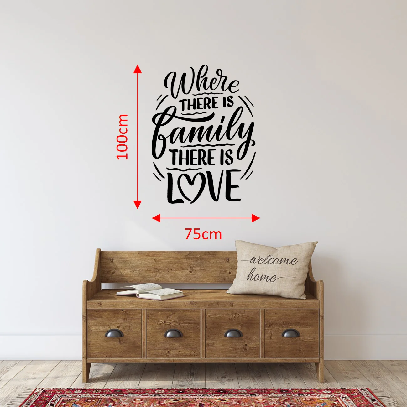 Large Vinyl Wall Art Sticker Quote: Where there is family there is love - Image 3