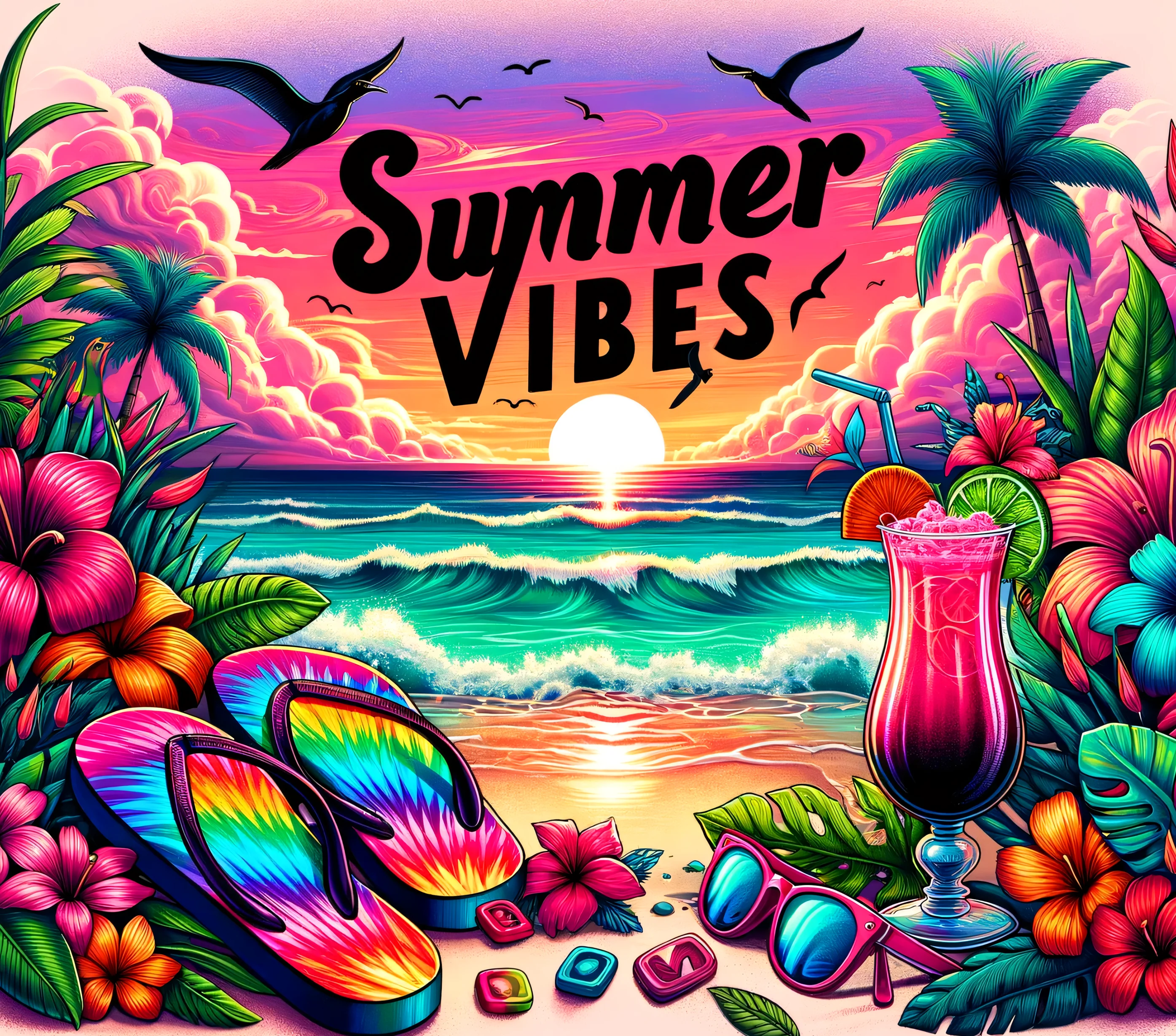 Summer - Colorful Summer Vibes Design on Tumbler, Can, Flask, or Water bottle - Image 2