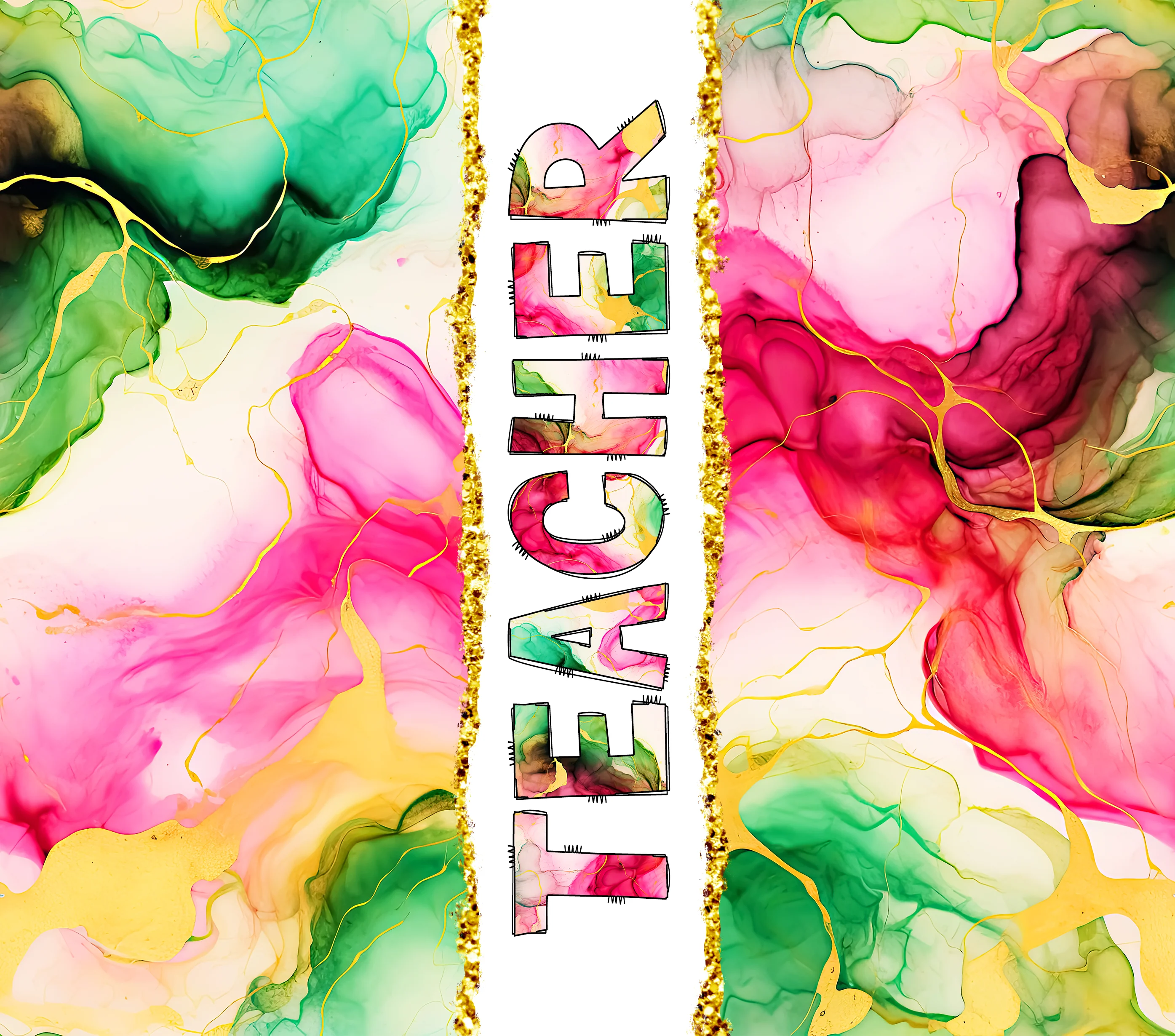 Teacher - Pink Green Alcohol Ink Teacher Design on Tumbler, Can, Flask, or Water bottle - Image 2