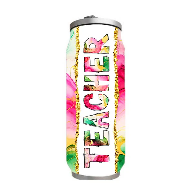 Teacher - Pink Green Alcohol Ink Teacher Design on Tumbler, Can, Flask, or Water bottle - Image 4