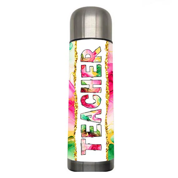 Teacher - Pink Green Alcohol Ink Teacher Design on Tumbler, Can, Flask, or Water bottle - Image 5