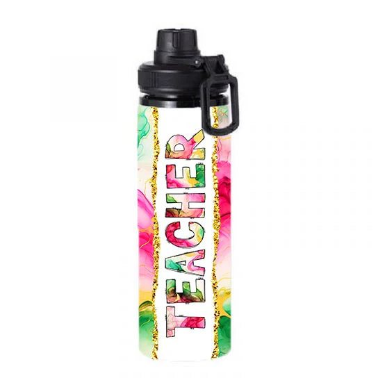 Teacher - Pink Green Alcohol Ink Teacher Design on Tumbler, Can, Flask, or Water bottle - Image 6