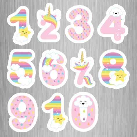 Unicorn Theme Numbers Photo Fridge Magnets - (11 PER PACK)