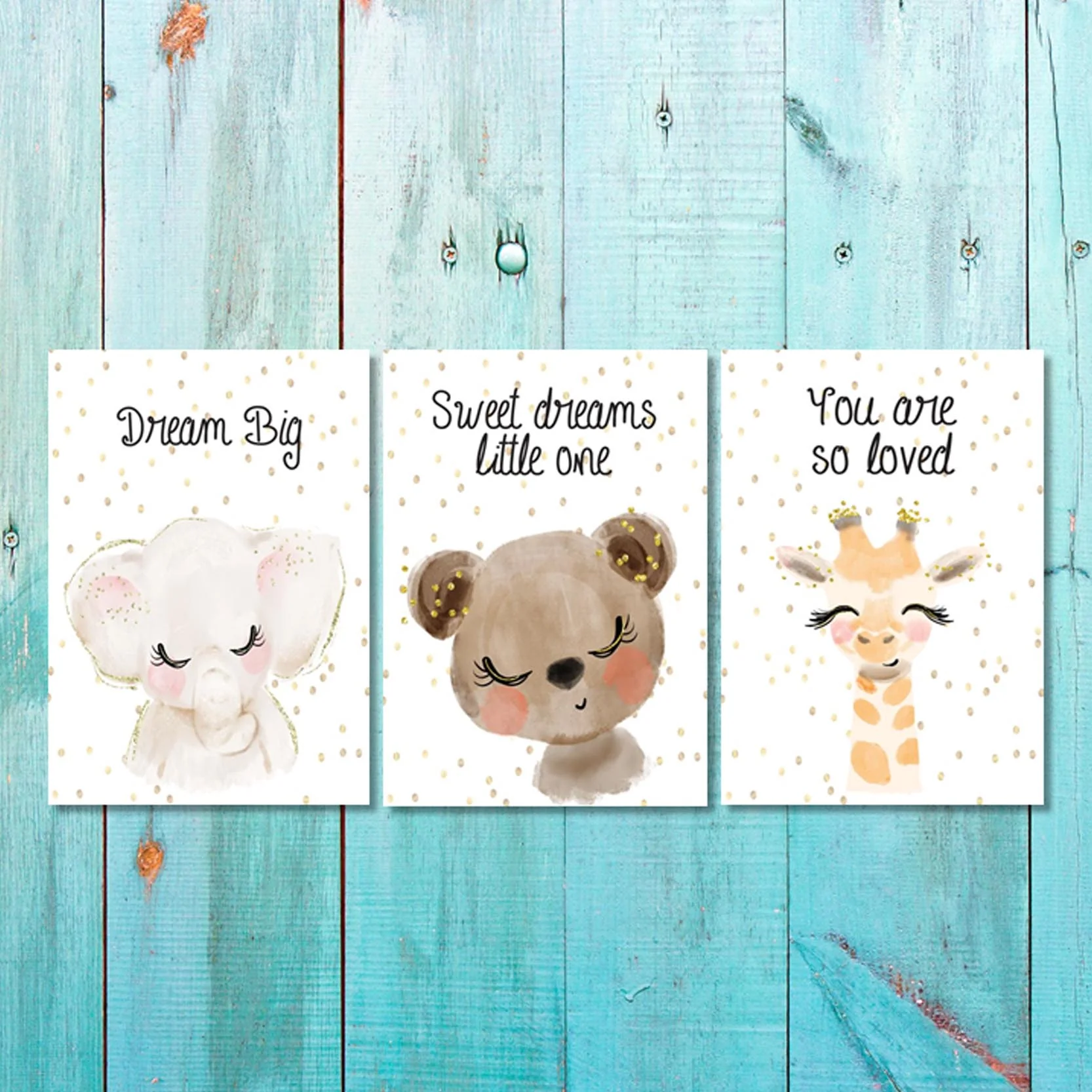 Unisex: Set of 3 Dream Big Elephant - Sweet Dreams Bear - You are loved Giraffe