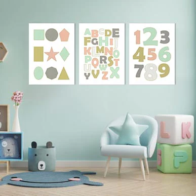 Unisex: Set of 3 - Educational ABC, Shapes and Numbers