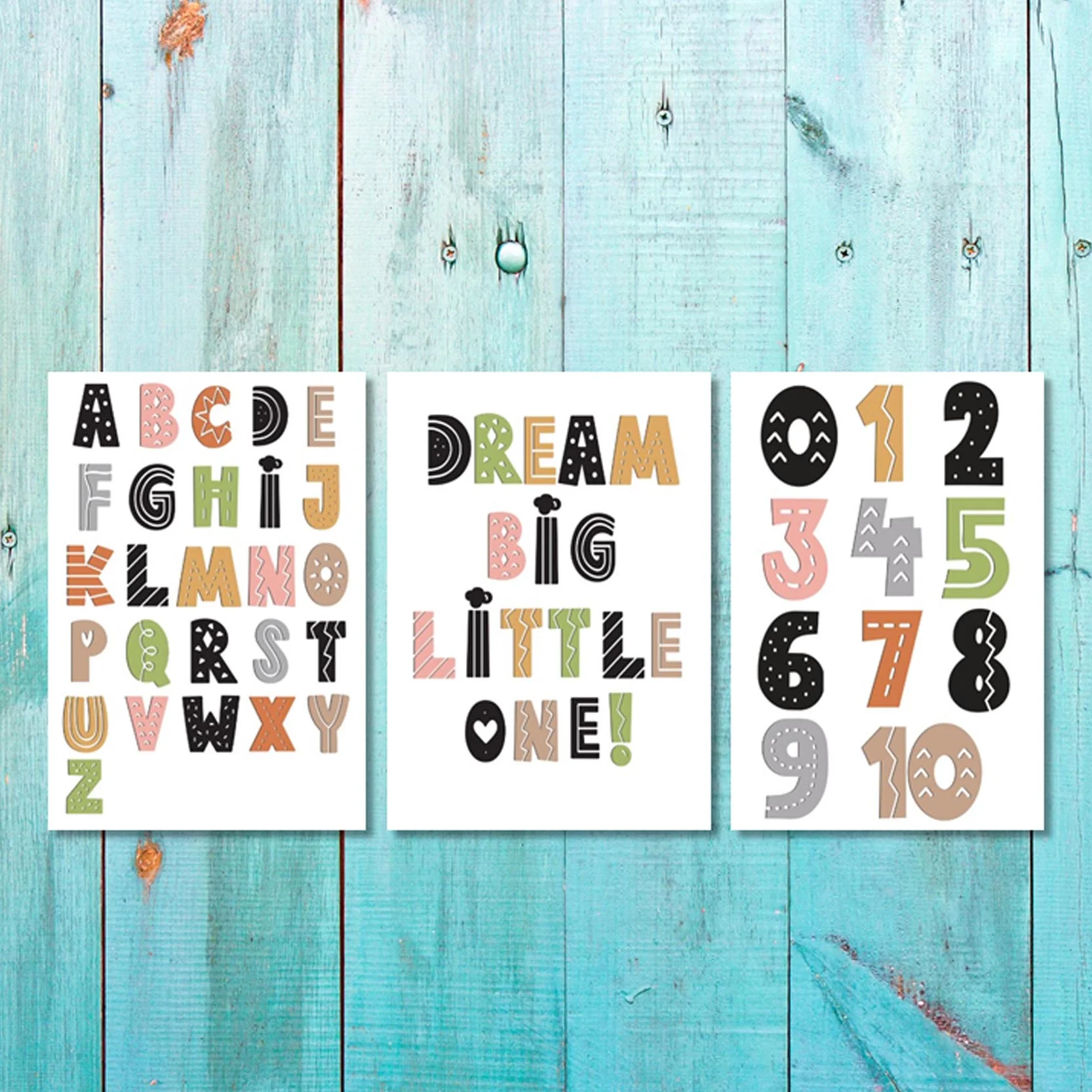 Unisex: Set of 3 - Mix Colors ABC and Numbers