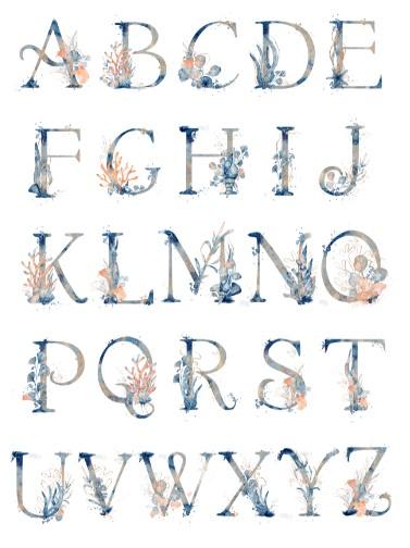 Unisex:  Set of 3 - Under the sea watercolor Alphabet & Numbers - Image 2