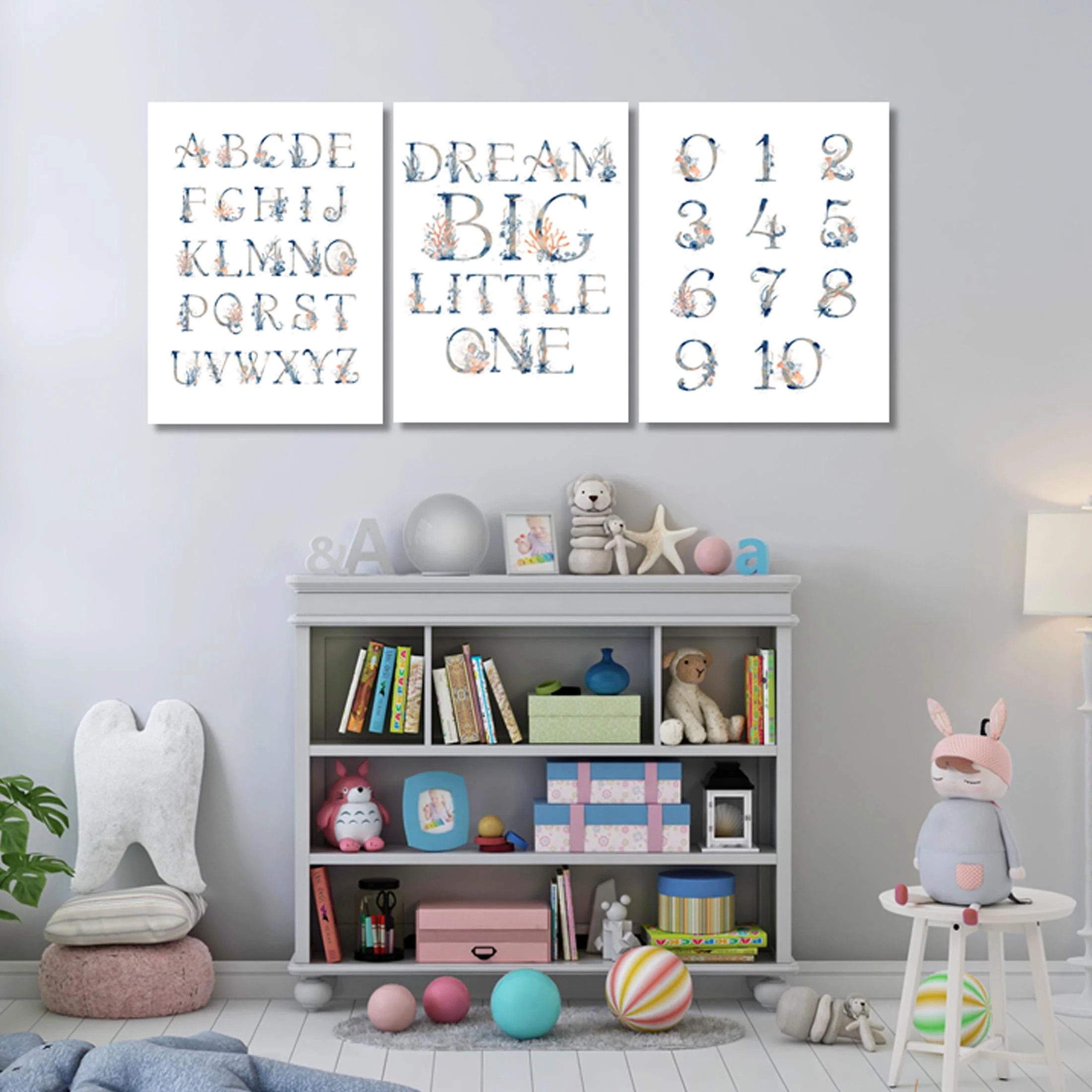 Unisex:  Set of 3 - Under the sea watercolor Alphabet & Numbers - Image 5