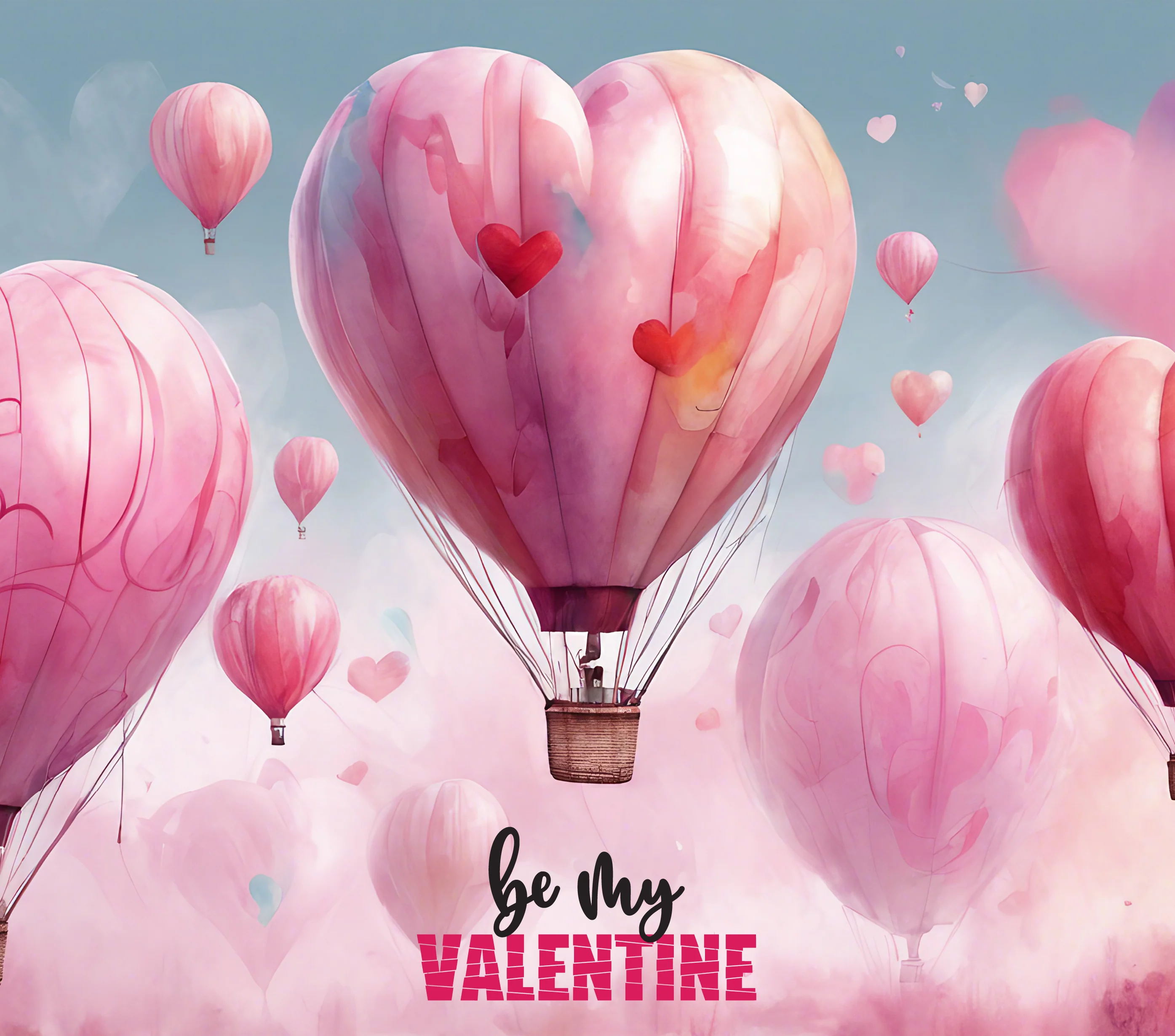 Valentine - Be my Valentine heart balloon Design on Tumbler, Can, Flask, or Water bottle - Image 2