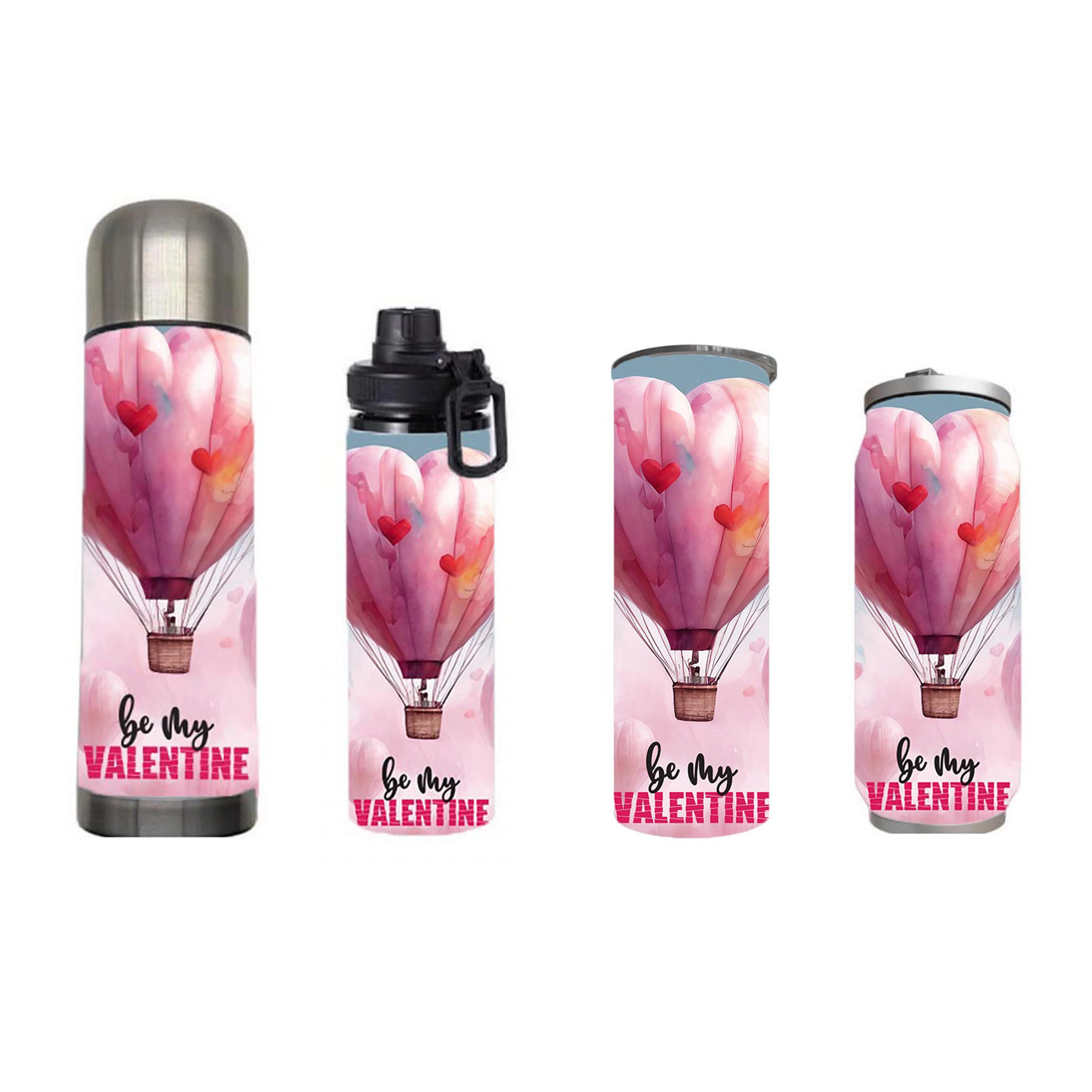 Valentine - Be my Valentine heart balloon Design on Tumbler, Can, Flask, or Water bottle - Image 7