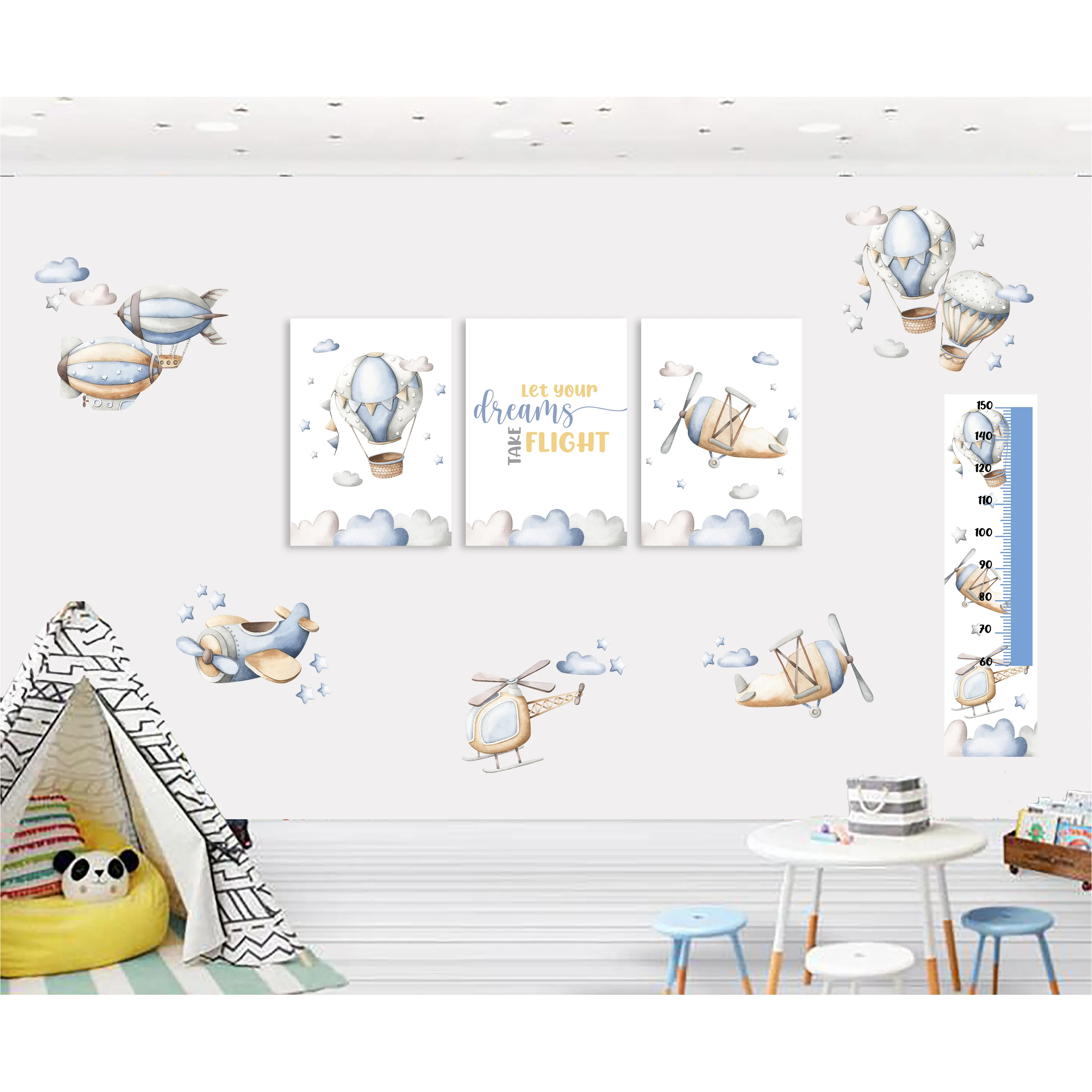 Vintage Airplane & Air Balloon Wall Art Theme