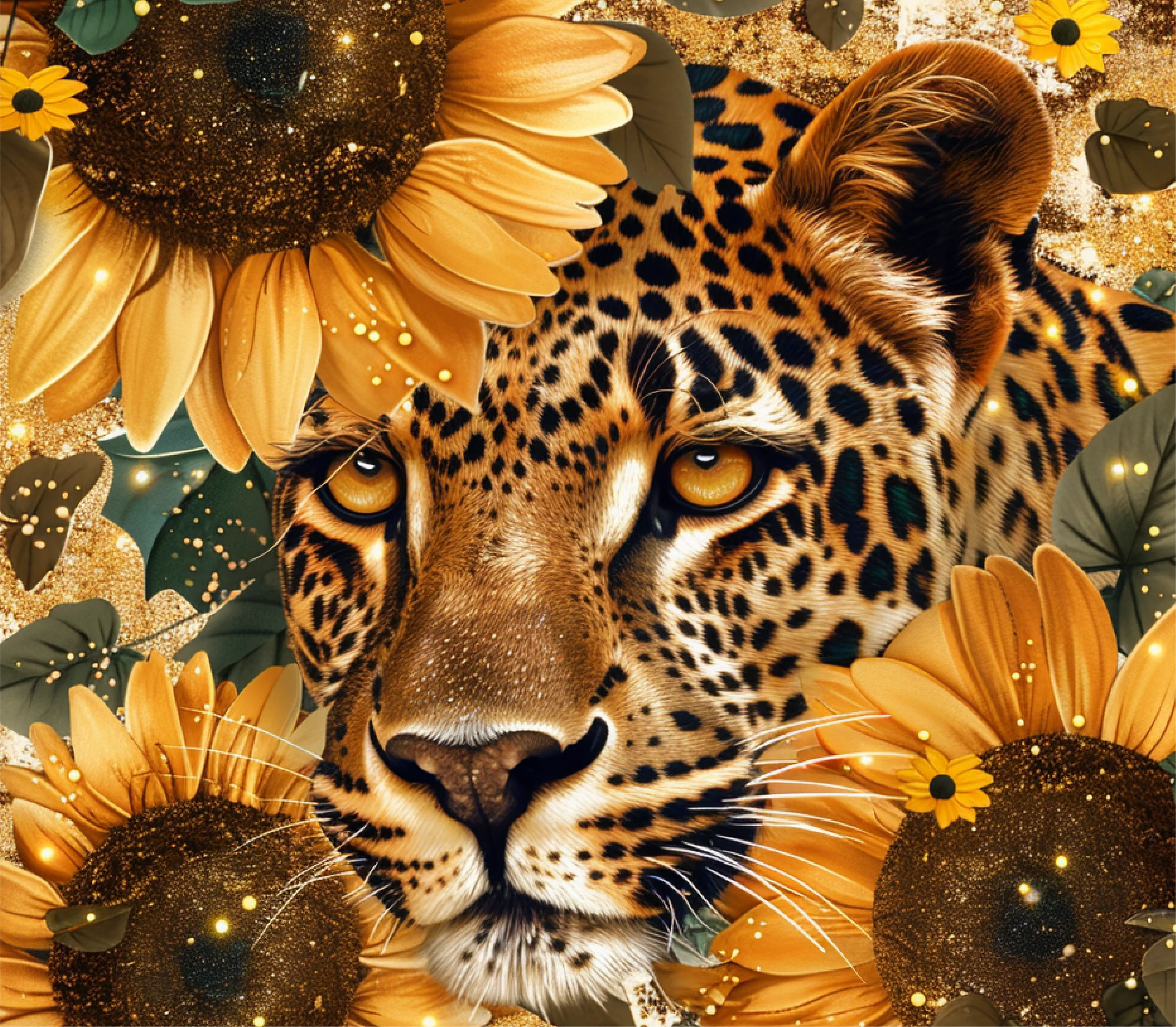 Wildlife - Sunflower Lepard Design on Tumbler, Can, Flask, or Water bottle - Image 2
