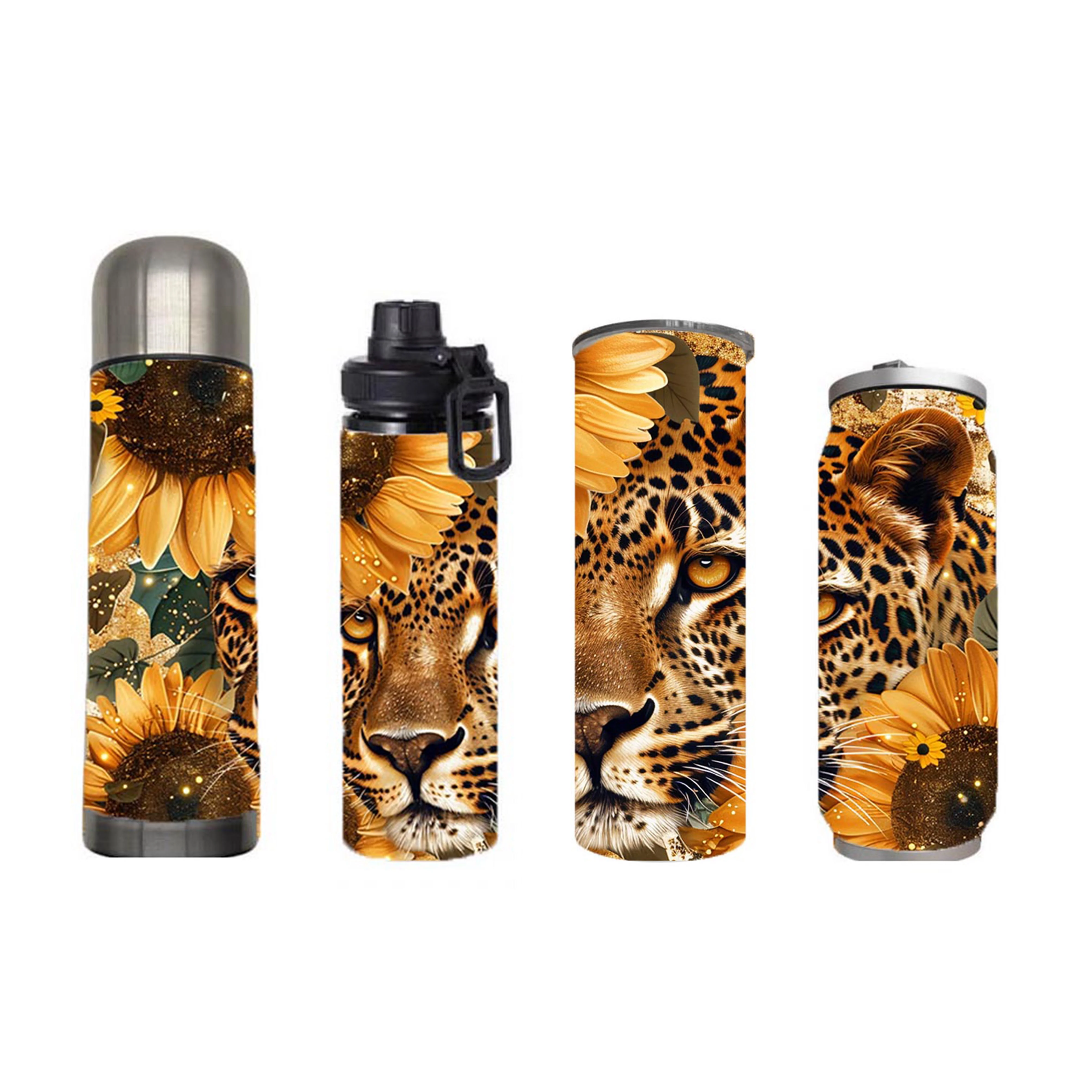 Wildlife - Sunflower Lepard Design on Tumbler, Can, Flask, or Water bottle - Image 7